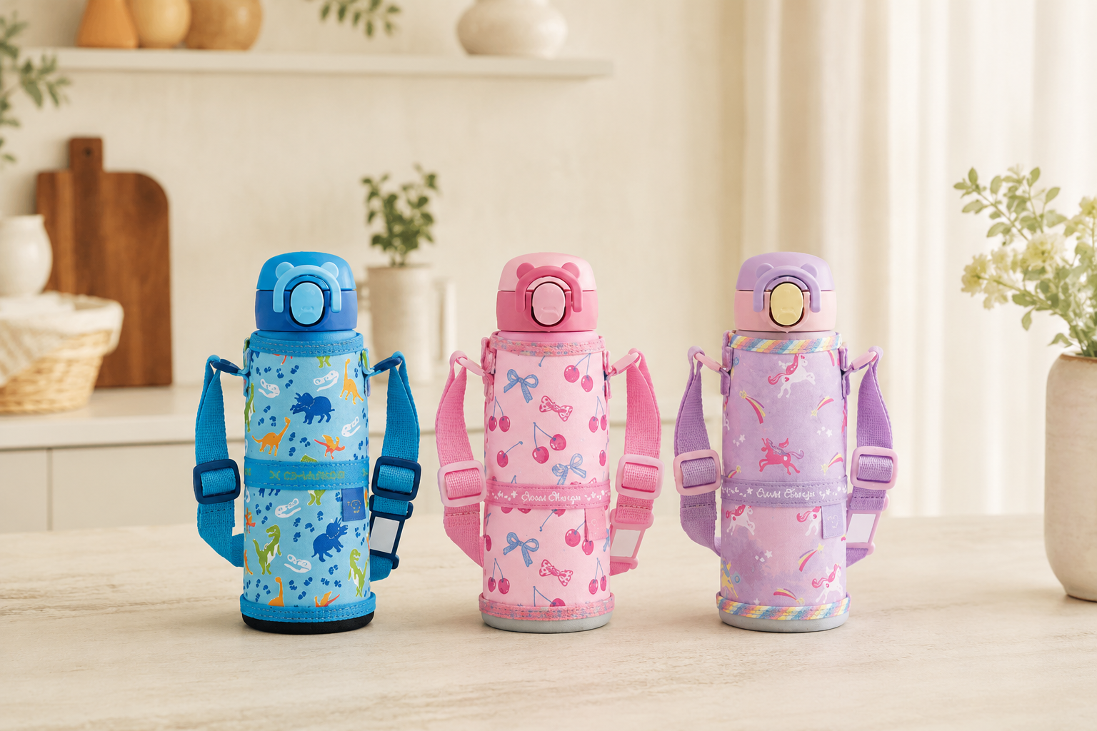 مطارات ماء للأطفال للمدارس زوجيروشي — Zojirushi kids school water bottles with pouches and straps