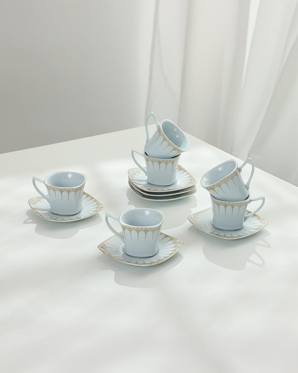 12 Pcs Porcelain Cup & Saucer Set (90 ml), Golden Petal