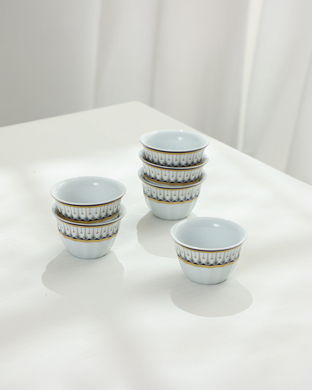 6 Pcs Porcelain Gahwa Cup Set, Blue Petal