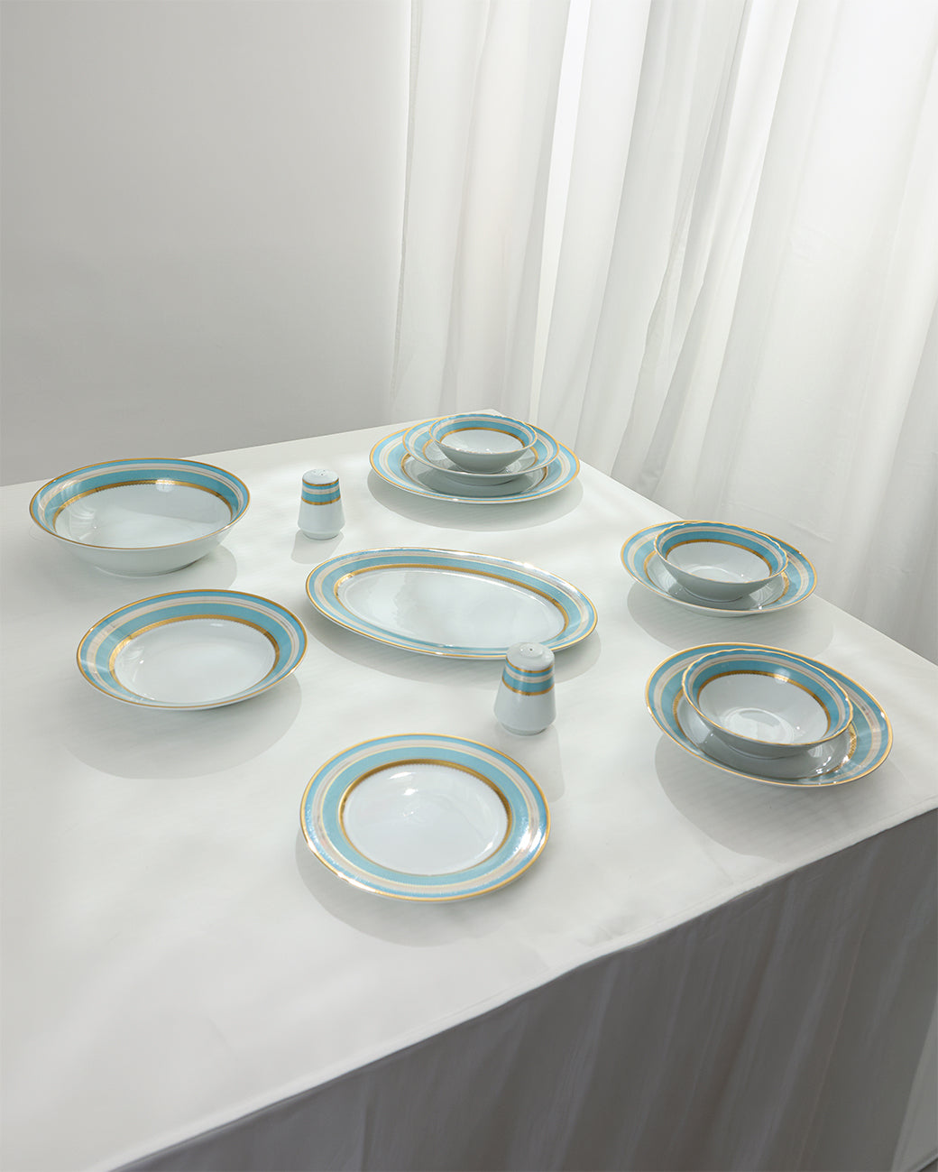 36 Pcs Porcelain Dinner Set, Aqua Stripe