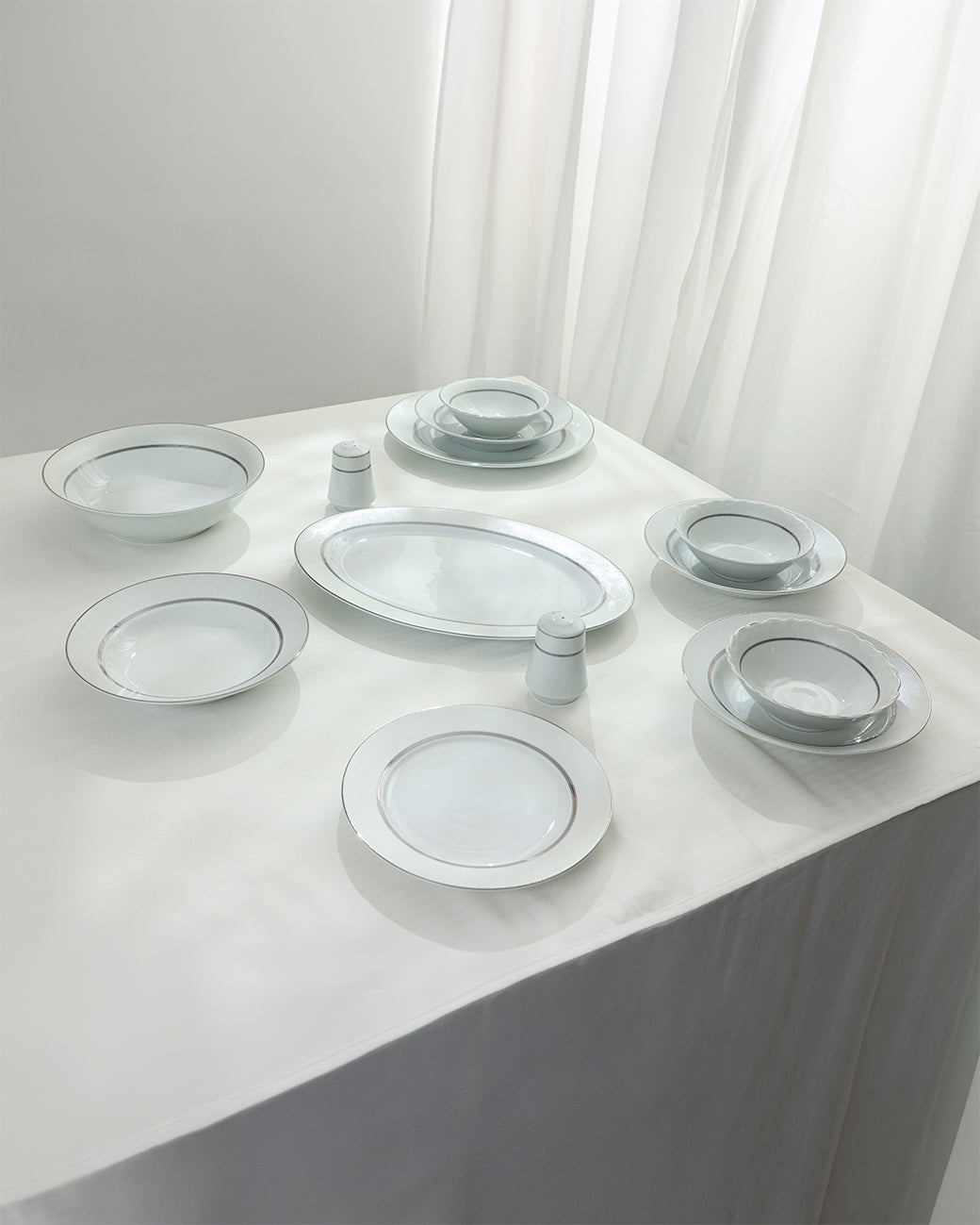 36 Pcs Porcelain Dinner Set, Silver Line