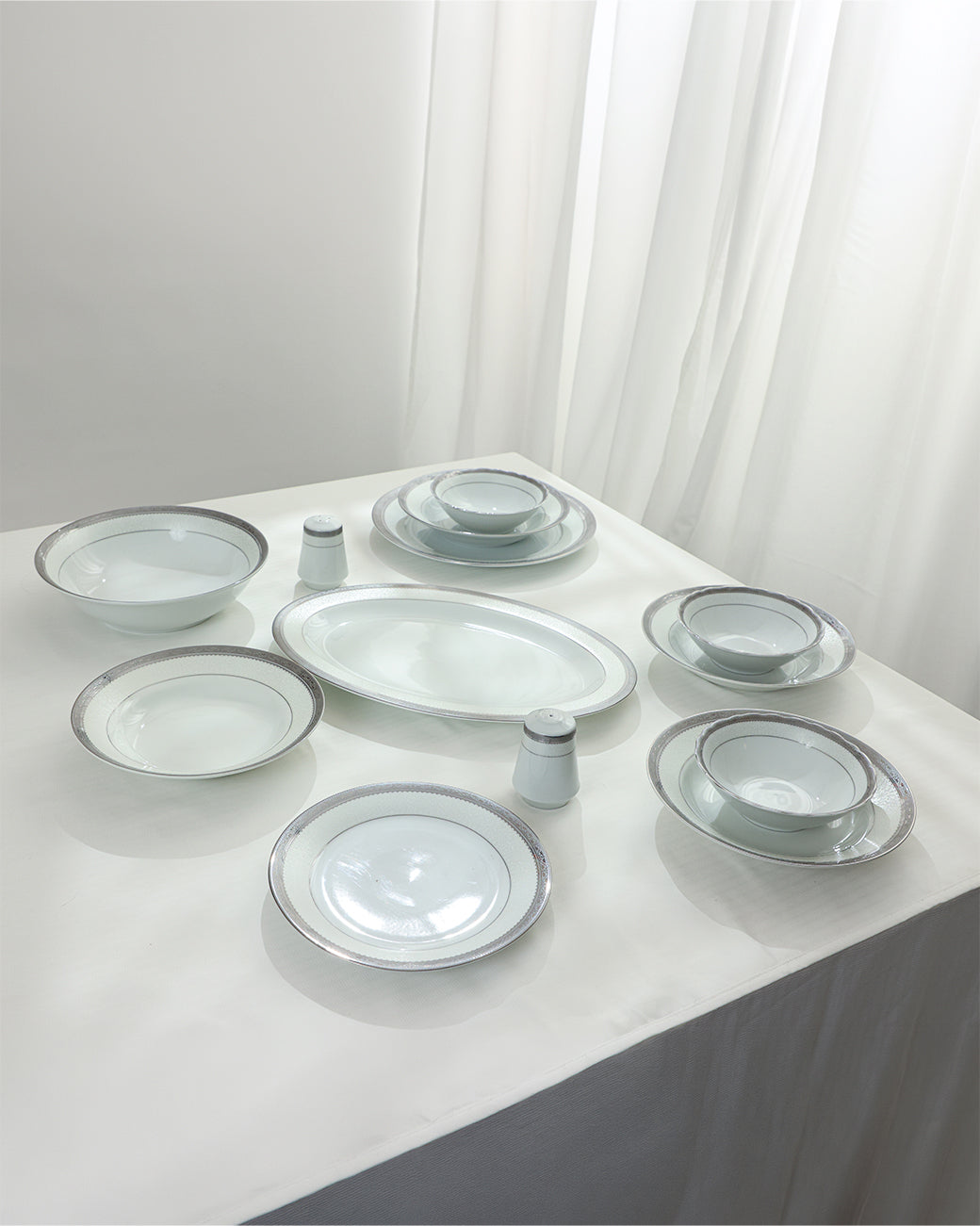 36 Pcs Porcelain Dinner Set, Silver Lace