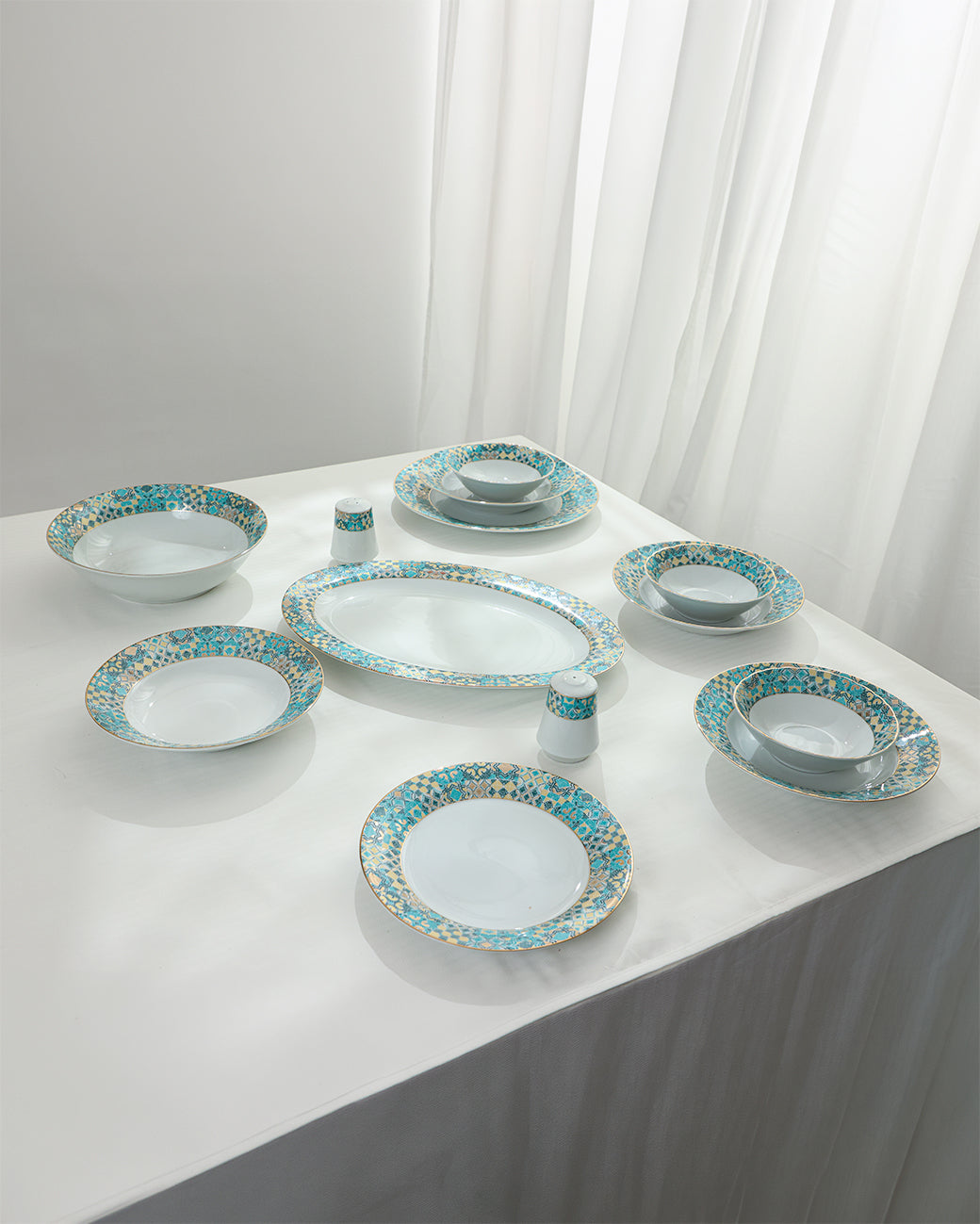 36 Pcs Porcelain Dinner Set, Turquoise Mosaic