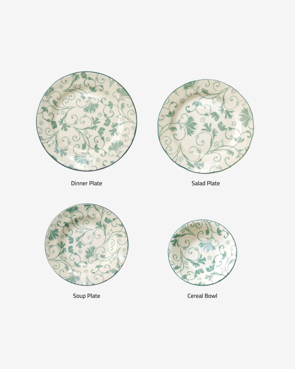 Claytan 24 Piece Dinner Set - Damask Green - Baitishk
