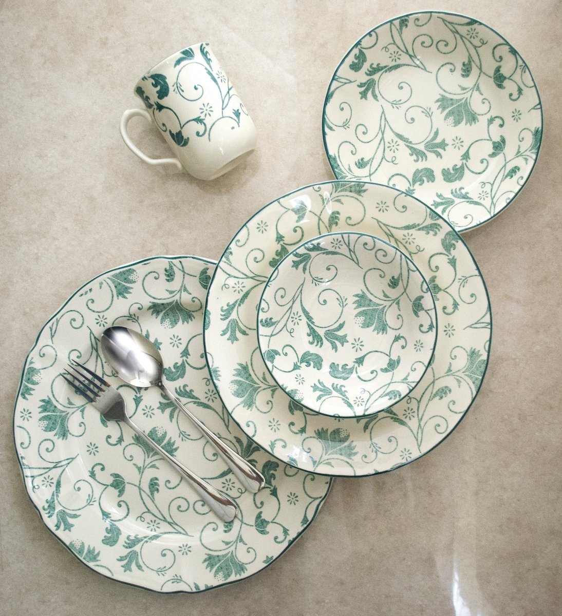 Claytan 24 Piece Dinner Set - Damask Green - Baitishk