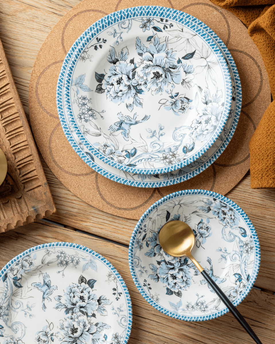 Claytan 24 Piece Dinner Set - Vintage Garden Blue - Baitishk