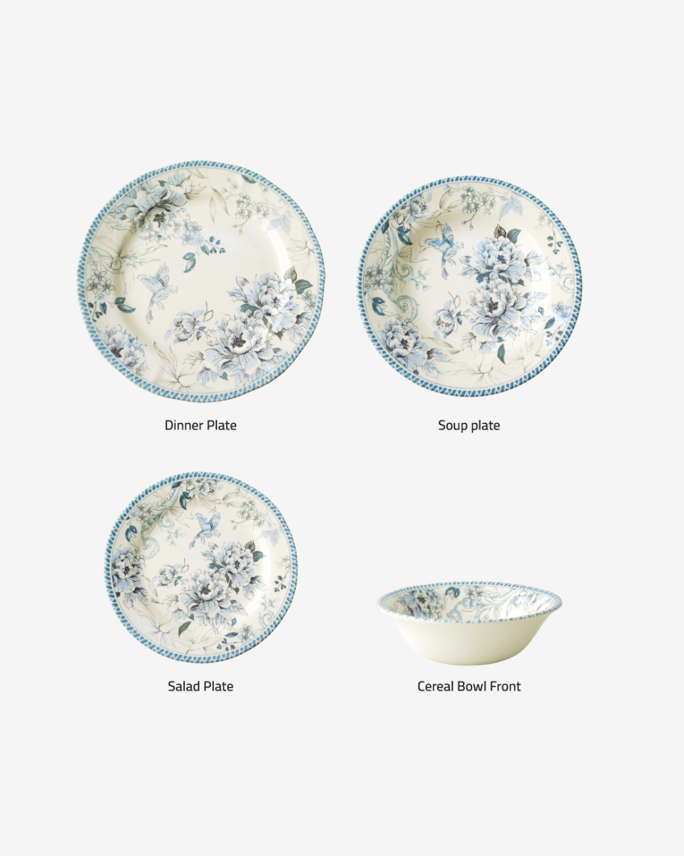 Claytan 24 Piece Dinner Set - Vintage Garden Blue - Baitishk