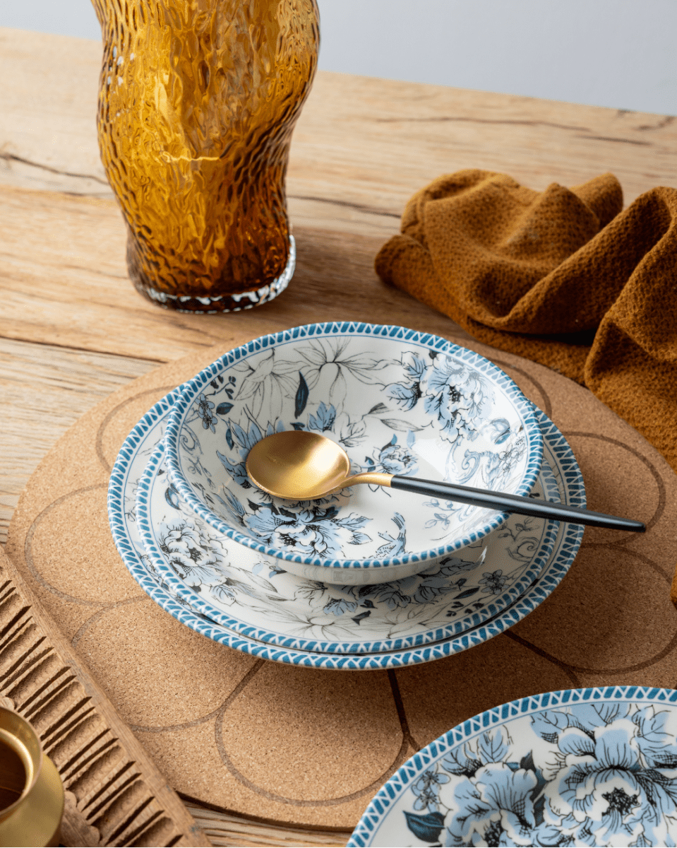 Claytan 24 Piece Dinner Set - Vintage Garden Blue - Baitishk