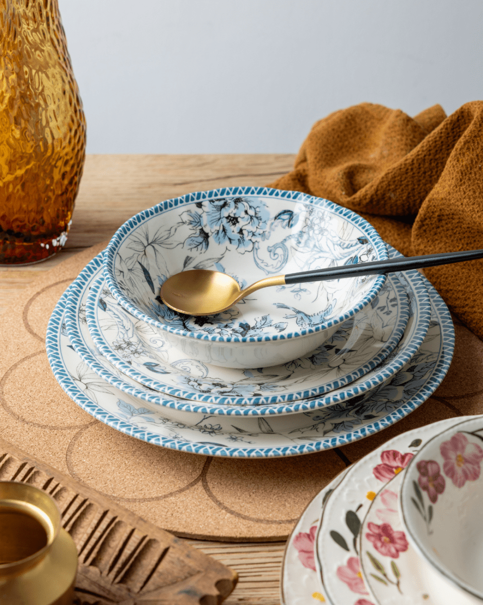 Claytan 24 Piece Dinner Set - Vintage Garden Blue - Baitishk