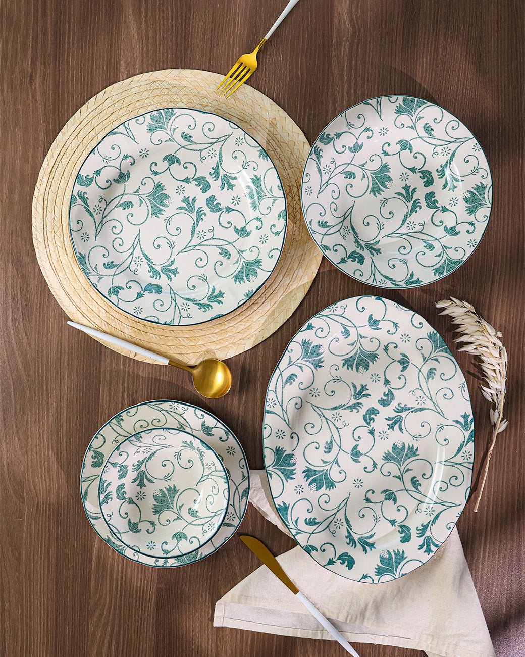 Claytan Dinnerware Collection - Damask Green - Baitishk