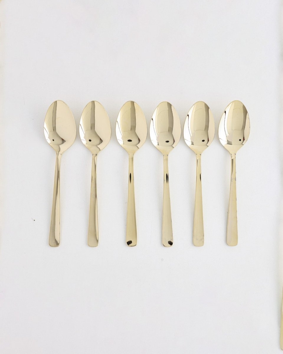 Gold Plated Layluck Dessert Spoon – 6 Pcs - Baitishk