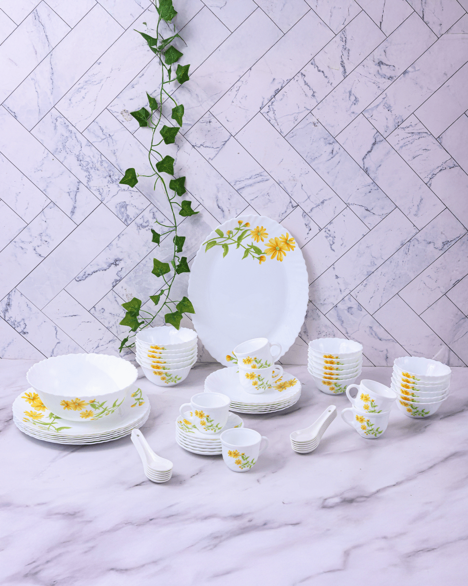 La Opala Classique Dinner Set, Yellow Daisy - Baitishk