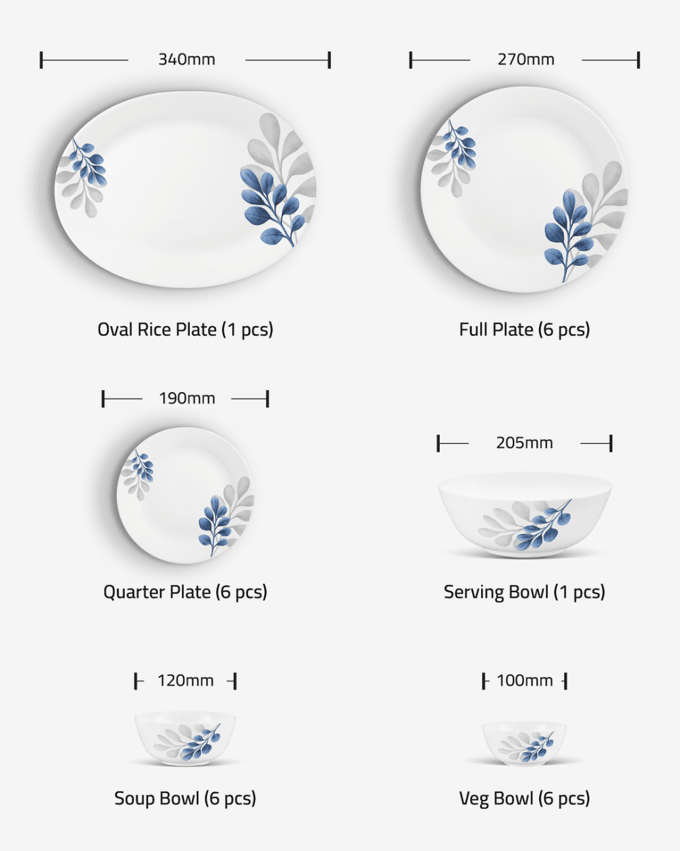 La Opala Pearl Dinner Set, Indigo Bliss - Baitishk